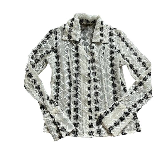 Kenar Mesh embellished top button down long‎ sleeve artsy - Picture 4 of 10